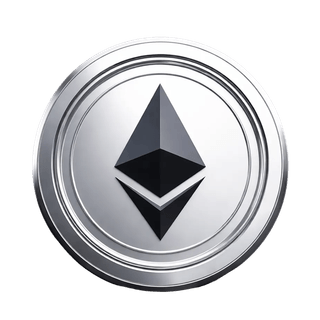 Graphic element with floating Ethereum ETH cryptocurrency coin